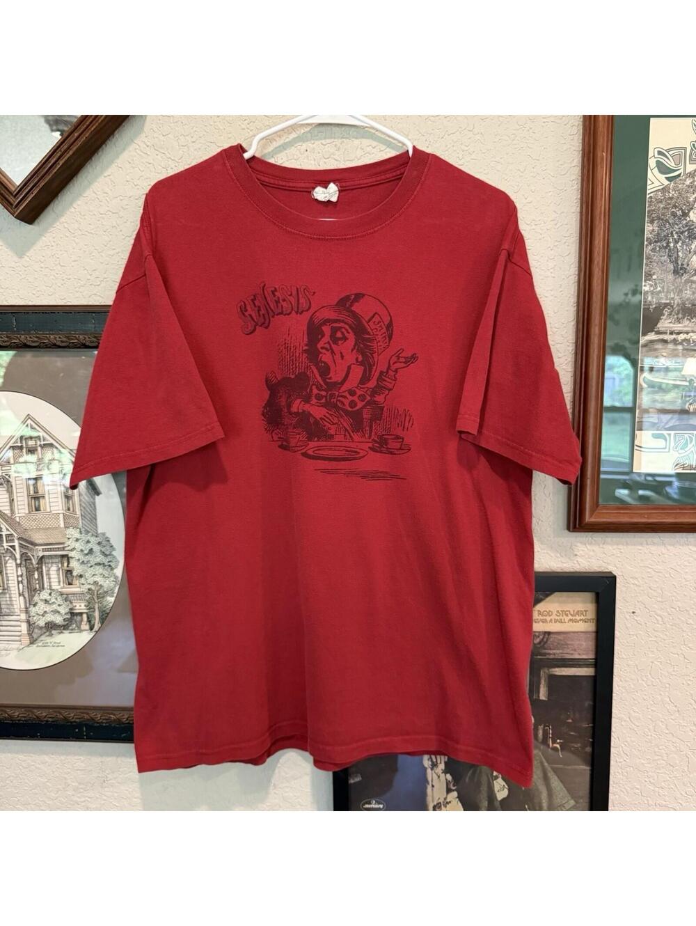 Vintage 90s/00s RARE Genesis Rock‎ Band Red Mad Hatter Charisma Shirt Size XL